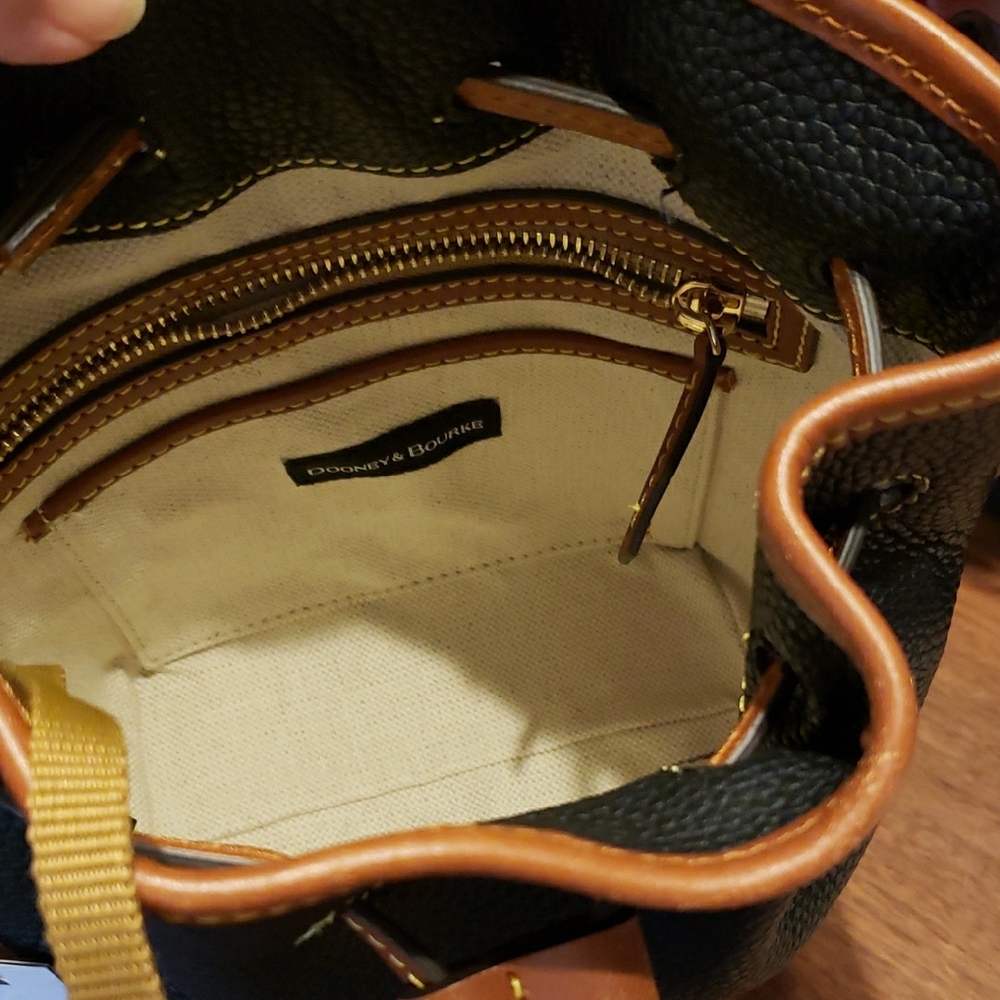 Dooney & Bourke Black and Brown Leather Small Drawstring Bag N W T - Picture 6 of 9